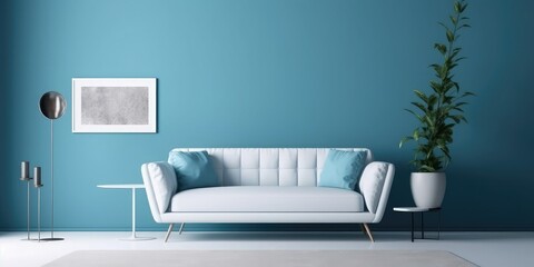 Modern living room interior have sofa with blue wall background 