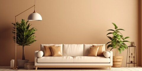 Fototapeta na wymiar The modern living room interior has a sofa with beige wall background 