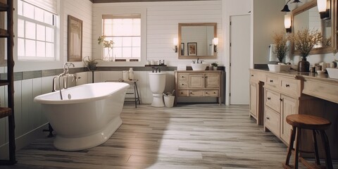 Fototapeta na wymiar Interior of a modern spa bathroom with a jacuzzi tub.