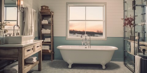 Fototapeta na wymiar Interior of a modern spa bathroom with a jacuzzi tub.