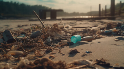 Fototapeta na wymiar Environmental pollution. Rubbish on the beach.