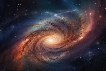 Spiral galaxy and dancing planets in the Milky Way., generative IA