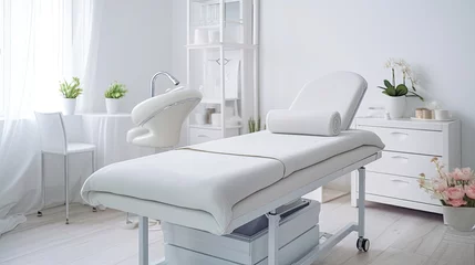 Fotobehang Massagesalon Dermatology and beauty clinic treatment Interior decoration for VIP customers by expert dermatologists. Beauty salon, spa, massage with equipment to to help relax, physiotherapy, relaxing massage.