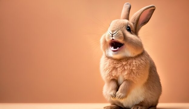 cute animal pet rabbit or bunny white color smiling and laughing isolated with copy space for easter background, rabbit, animal, pet, cute, fur, ear, mammal, background, celebration, generate by AI.