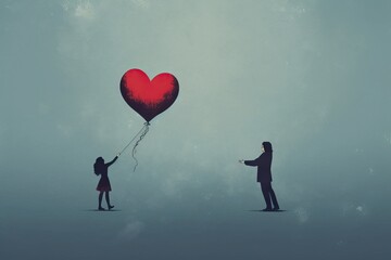Unrequited Love - Red Heart Balloon Between Silhouettes