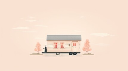  a tiny house sitting on top of a truck bed in the middle of a field.  generative ai