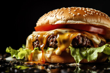 Luxurious juicy burger, insane details, food photography