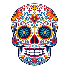 Traditional Calavera, ornate Sugar Skull isolated on white background. The day of the dead symbol..