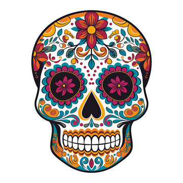 Traditional Calavera, ornate Sugar Skull isolated on white background. The day of the dead symbol..