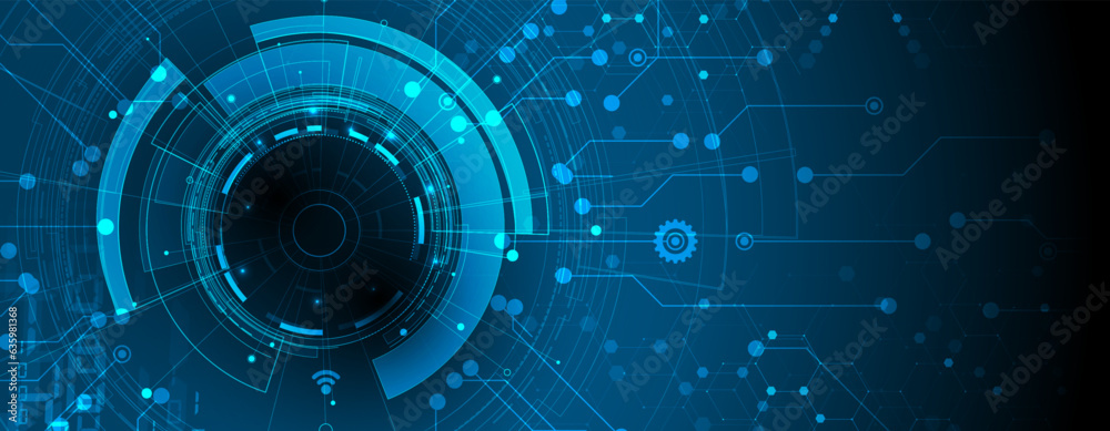 Aufkleber technology banner design with hexagons abstract background.