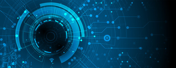 Obraz premium Technology banner design with hexagons abstract background.