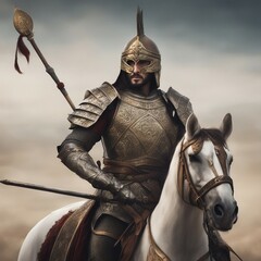 
Beautiful photo of a medieval Azerbaijani warrior in armor