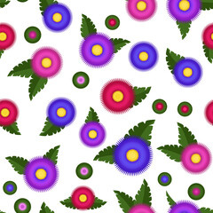seamless vector pattern with colorful asters, autumn flowers