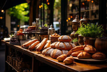 A table topped with lots of bread and pastries. A delicious assortment of bread and pastries displayed on a table