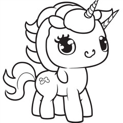 chibi expressions unicorn kawaii, full body, vector illustration line art