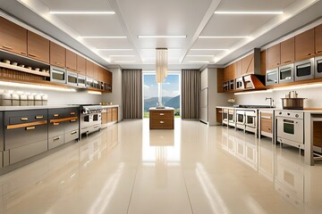 New, clean ,resin, vinyl, floor in commercial, professional bakery, kitchen 
