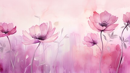  a painting of pink flowers on a pink and white background.  generative ai