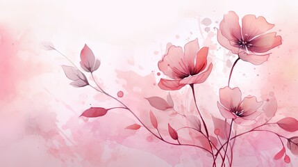  a painting of pink flowers on a white background with watercolor splashes.  generative ai