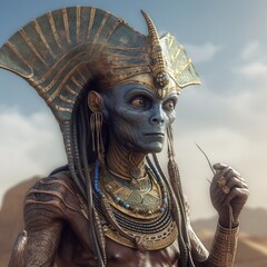 alien pharaoh shaman rendered in high definition.Generative AI