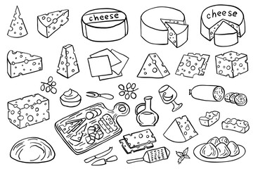 Cheese set on a white background. Pattern cheese. Vector illustration.
