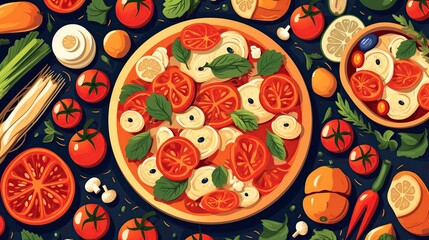 Italian pizza. Flat vector illustration. Generative AI