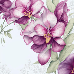 Template for invatation with purple  flowers and white background. AI