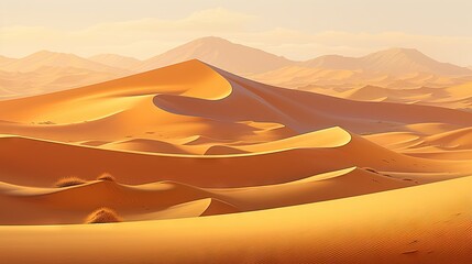 Fototapeta na wymiar a painting of a desert with sand dunes and mountains in the background. generative ai