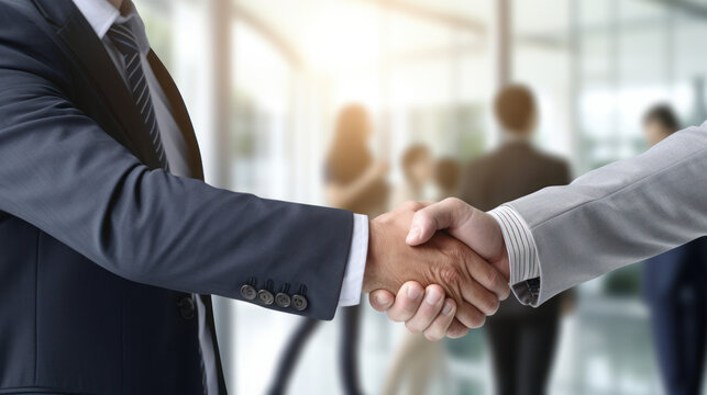 close-up businessman meeting and handshaking in the white office
