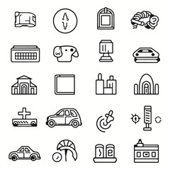 Loan and Credit web icons inline style. Credit card, deposit, car leasing, rate interest, income, rating, collection. Vector silhouettes illustration.