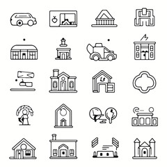 Fototapeta premium Loan and Credit web icons inline style. Credit card, deposit, car leasing, rate interest, income, rating, collection. Vector silhouettes illustration.