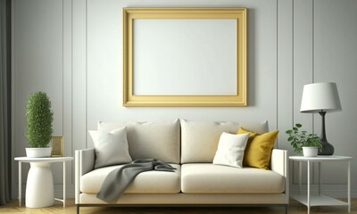 Modern Frame Mock up. Stylish Interior Design Background. Generative AI.