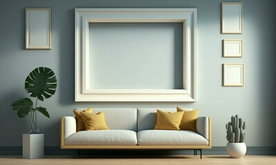 Modern Frame Mock up. Stylish Interior Design Background. Generative AI.