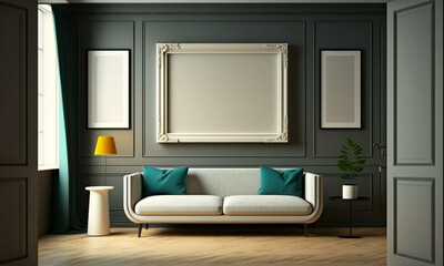 Modern Frame Mock up. Stylish Interior Design Background. Generative AI.