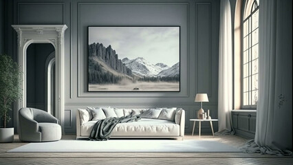 Modern Frame Mock up. Stylish Interior Design Background. Generative AI.