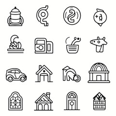 Loan and Credit web icons inline style. Credit card, deposit, car leasing, rate interest, income, rating, collection. Vector silhouettes illustration.