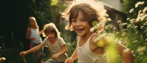 Joyful and smiling children. Generative AI