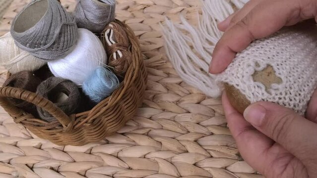 wool sweater with hole on wooden mushroom for darning, materials for repairing clothes, home needlework, Sustainable DIY Fiber Projects