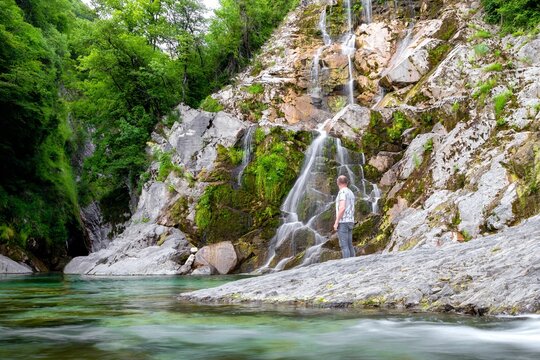 Beautiful view of Crosis waterfall. Friuli Venezia Giulia, Italy.