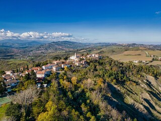 Aerial shot of the village of Montecalvo in Avellino, Campania, Italy