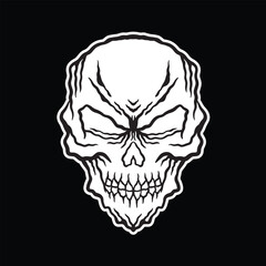 sketch illustrations of skull hand drawn black and white