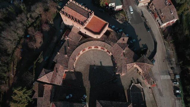Aerial of the old buildings of Montecatini Terme municipality in Italy during the daytime