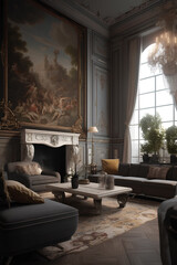 Renaissance style interior of living room in luxury house.