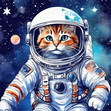 Astronaut space red cat with stars