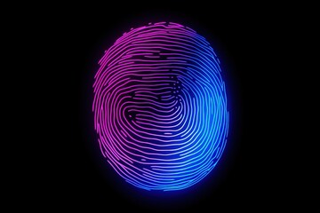 Blue and purple fingerprint on black background, Generative AI