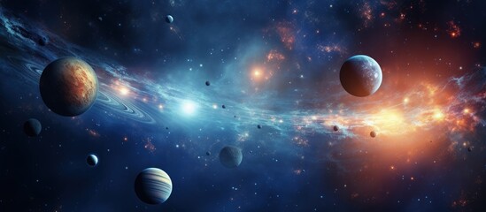Planets with nebula in the background, planets of a solar system, Generative AI