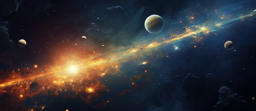 Planets with nebula in the background, planets of a solar system, Generative AI