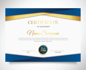 Vector modern blue and gold certificate of achievement template