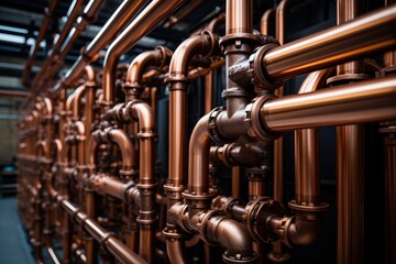 Copper pipes in industry, copper piping, Generative AI