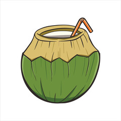 Summer young coconut cartoon clipart vintage style for Sticker