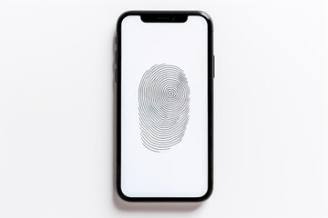Mobile phone with fingerprint on screen isolated on white background, Generative AI

